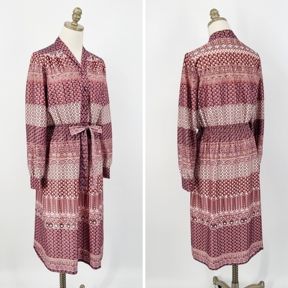 Vintage Boho Floral Print Long Sleeve Dress Button Up Medium - Picture 1 of 11